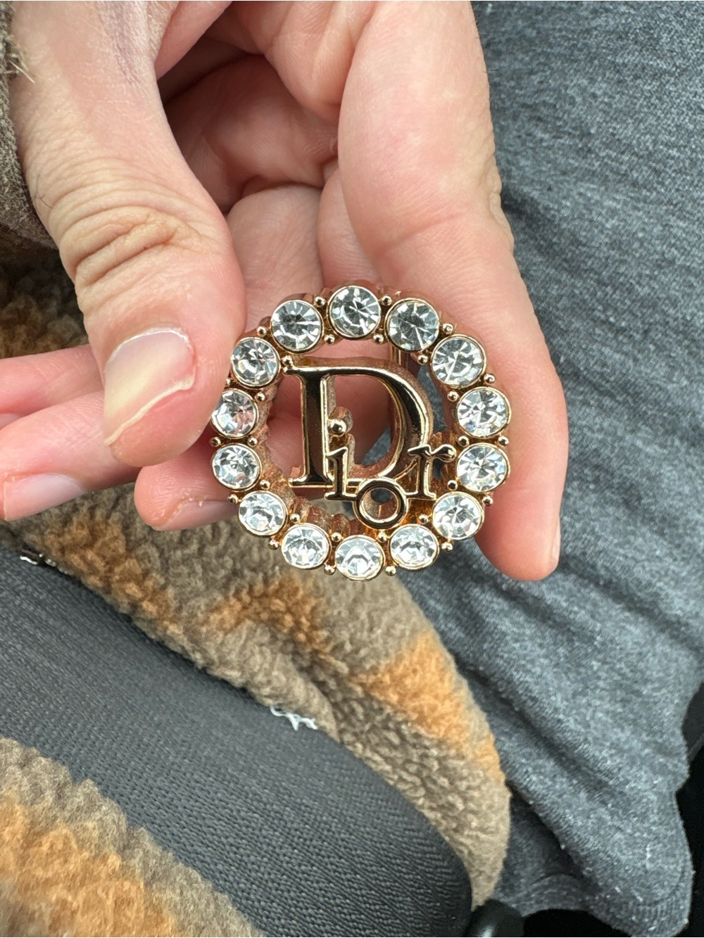 Dior Gold-Tone Crystal Logo Circle Brooch  pin in Clear and Gold